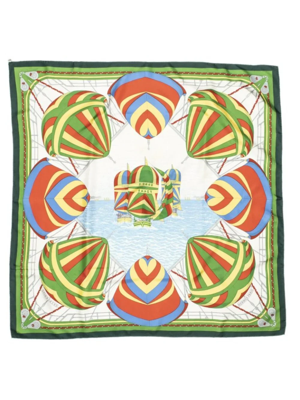 Hermes Scarf Green Red Blue Silk